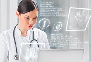 stock image of woman on a computer